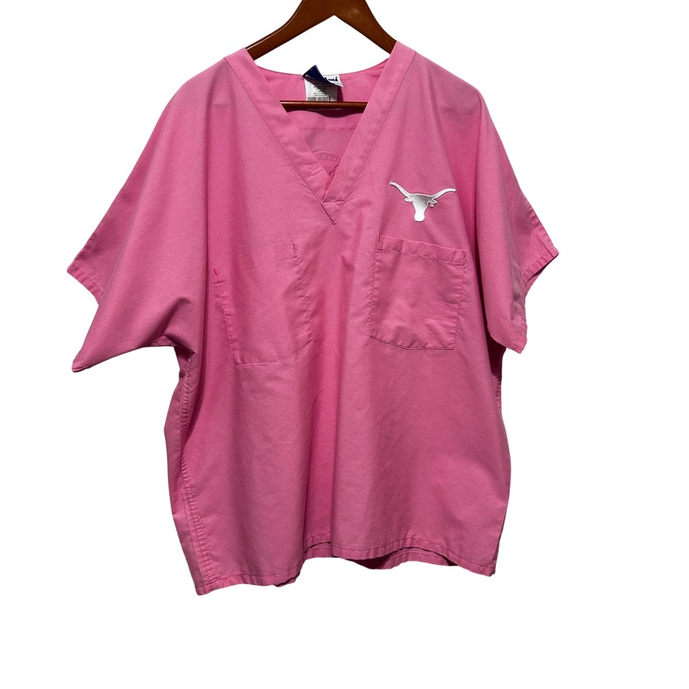 Landau Women‎ Scrub Top XL Pink Texas Longhorns Medical Nurse Dental Uniform